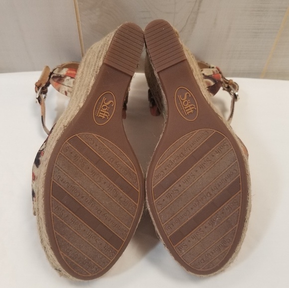 Sofft Brown Floral Ankle Strap Jute Wedge Sandals - Picture 5 of 5